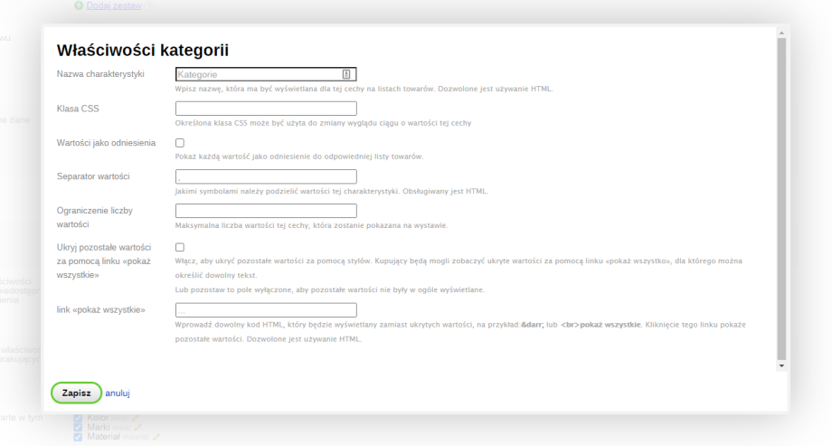 Charakterystyka na listach towarów