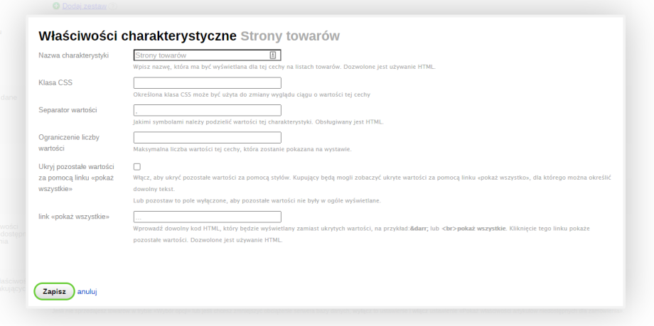 Charakterystyka na listach towarów