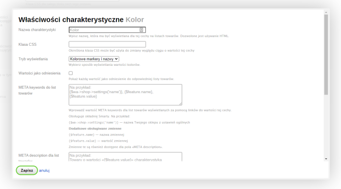 Charakterystyka na listach towarów