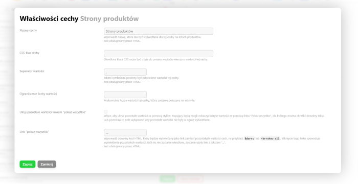Charakterystyka na listach towarów