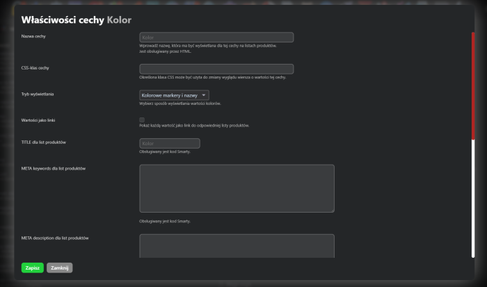 Charakterystyka na listach towarów