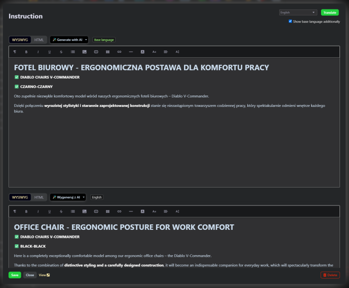 Tłumaczenie podstron produktów