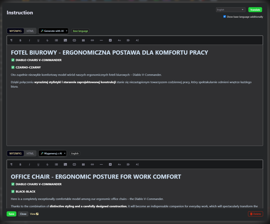 Tłumaczenie podstron produktów