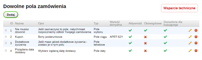 Dowolne pola zamówienia