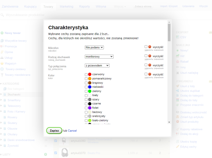 Zbiorcza edycja cech