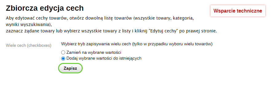 Zbiorcza edycja cech Zbiorcza edycja cech