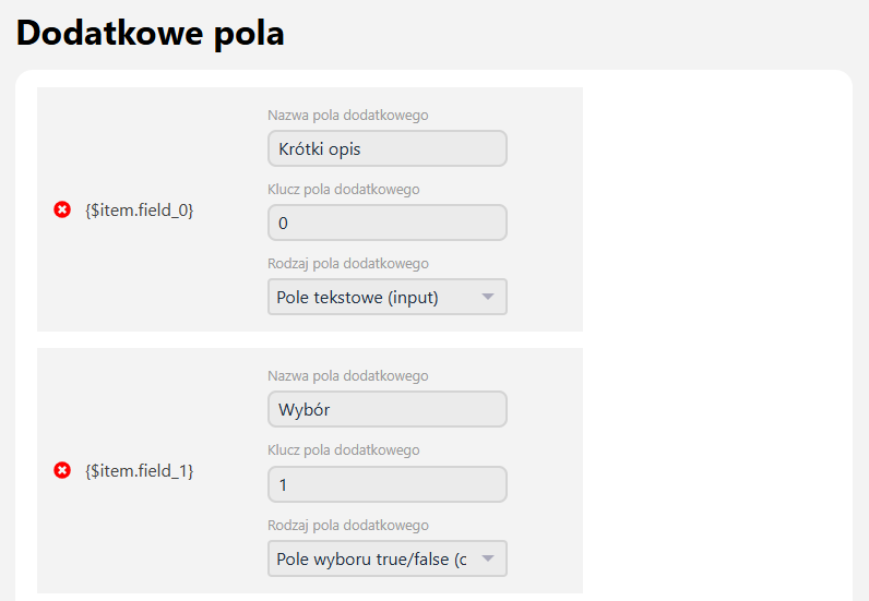Dodatkowe pola Dodatkowe pola