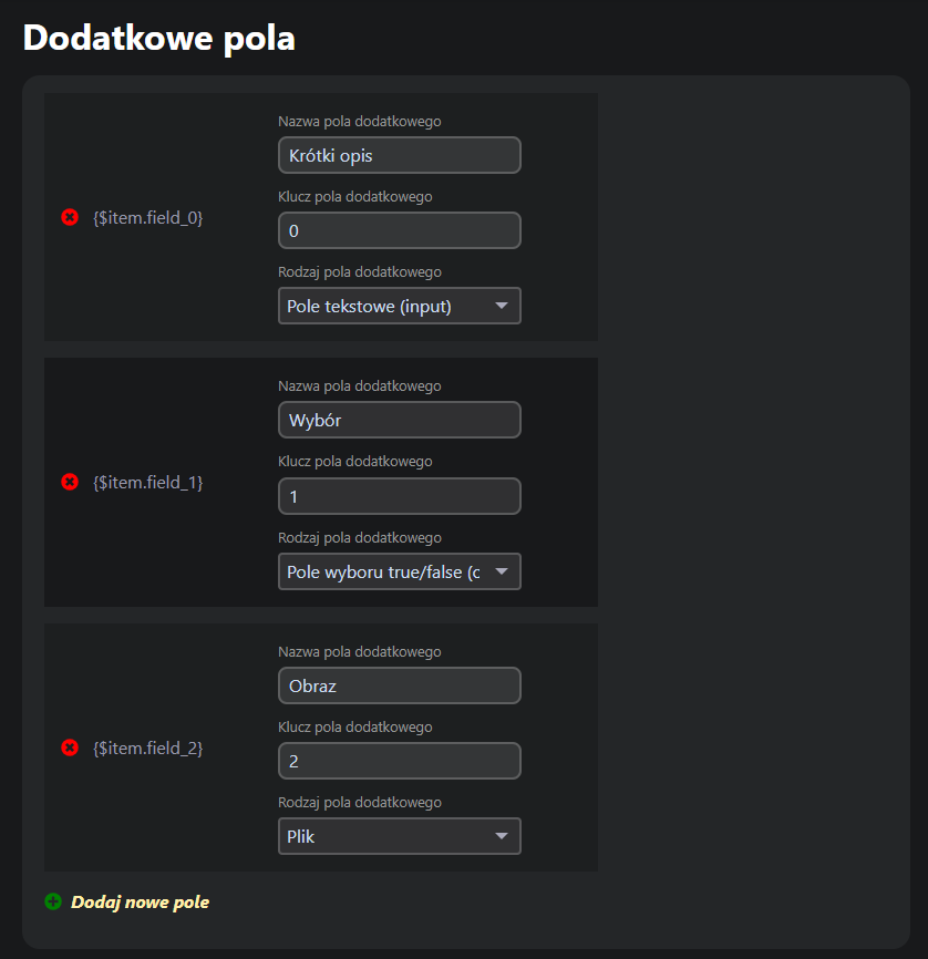 Dodatkowe pola Dodatkowe pola