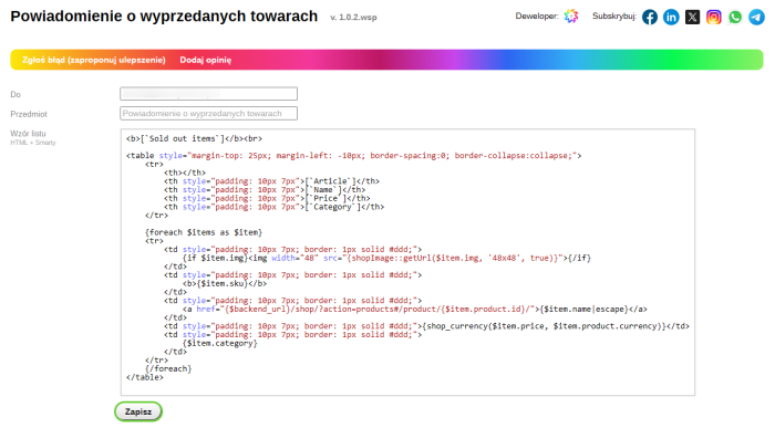 Powiadomienie o wyprzedanych towarach