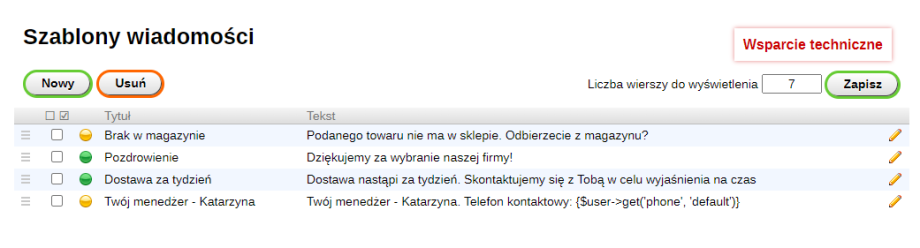 Szablony wiadomości Szablony wiadomości