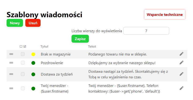 Szablony wiadomości