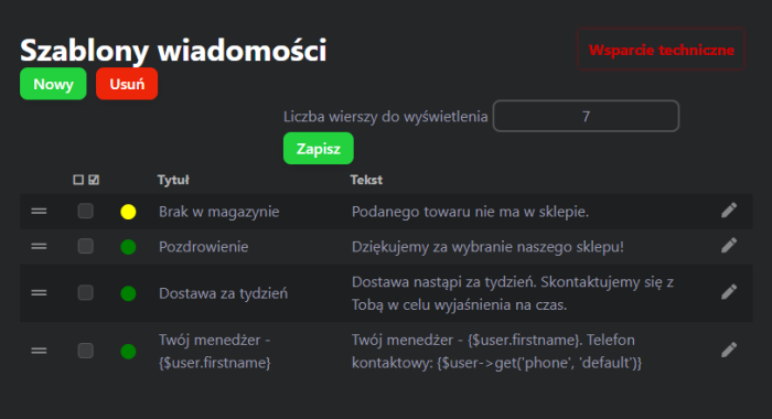 Szablony wiadomości