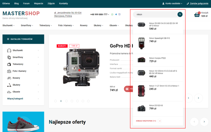 Automatyczne uzupełnianie podczas wyszukiwania