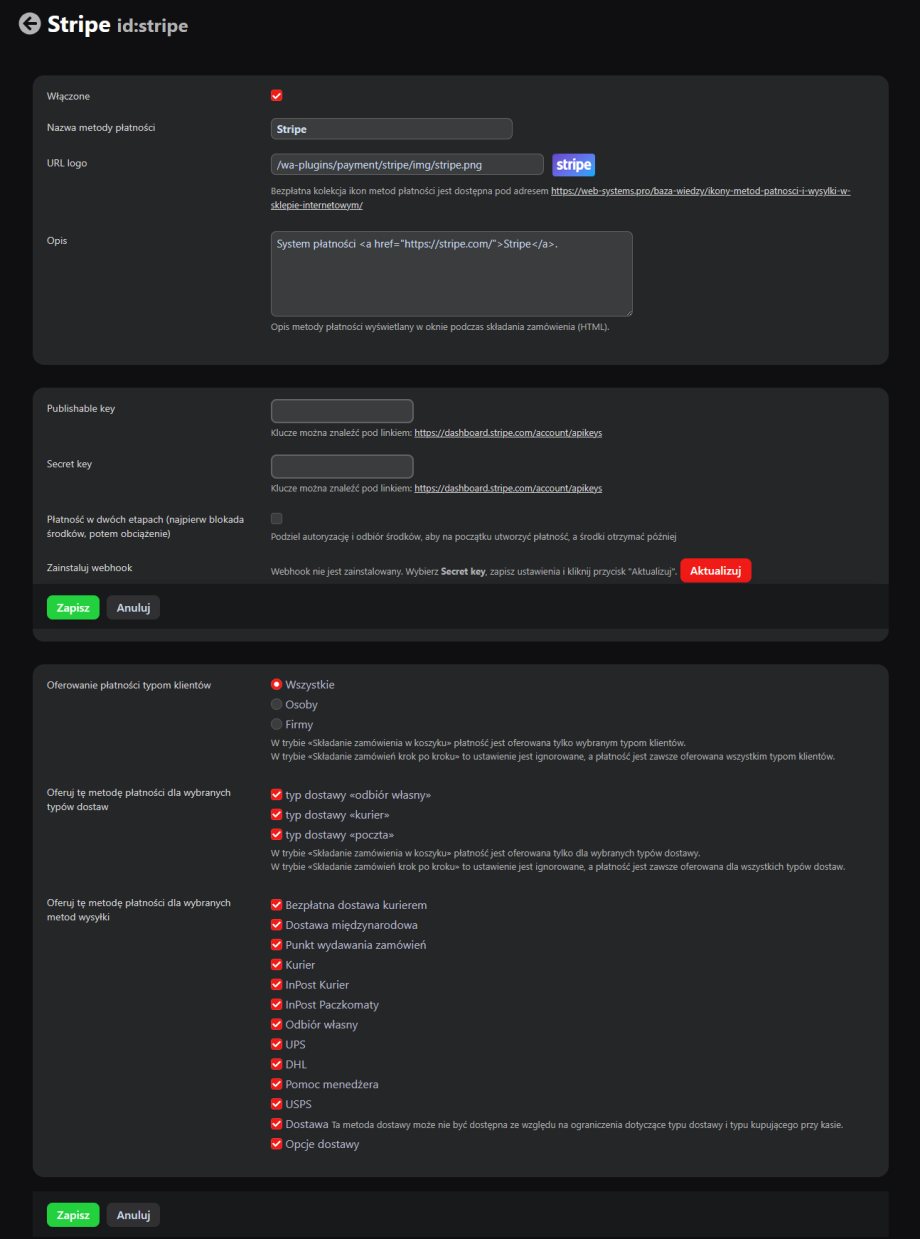 Stripe - płatności kartą i Blik Stripe - płatności kartą i Blik
