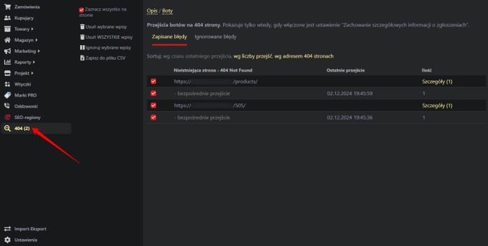 Błędy 404 i uszkodzone linki