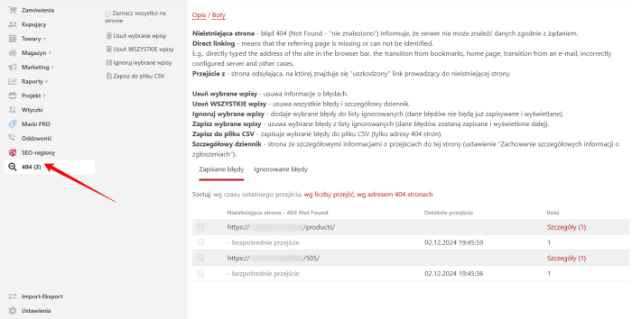 Błędy 404 i uszkodzone linki