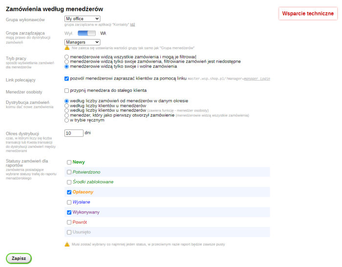 Zamówienia według menedżerów