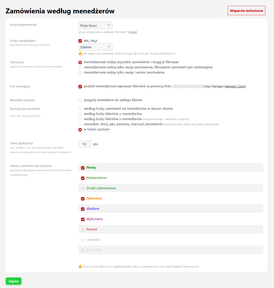 Zamówienia według menedżerów Zamówienia według menedżerów
