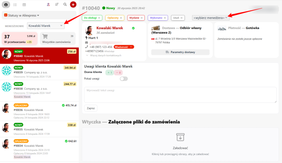 Zamówienia według menedżerów