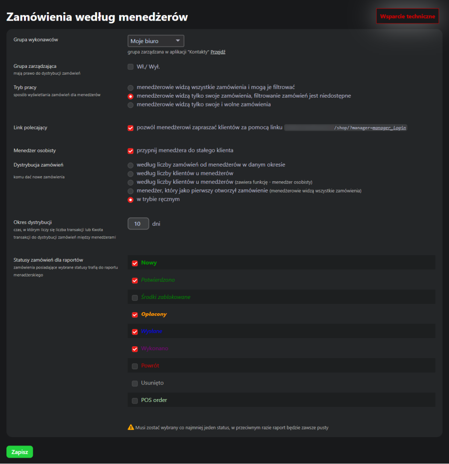 Zamówienia według menedżerów Zamówienia według menedżerów