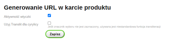 Generowanie URL w karcie produktu