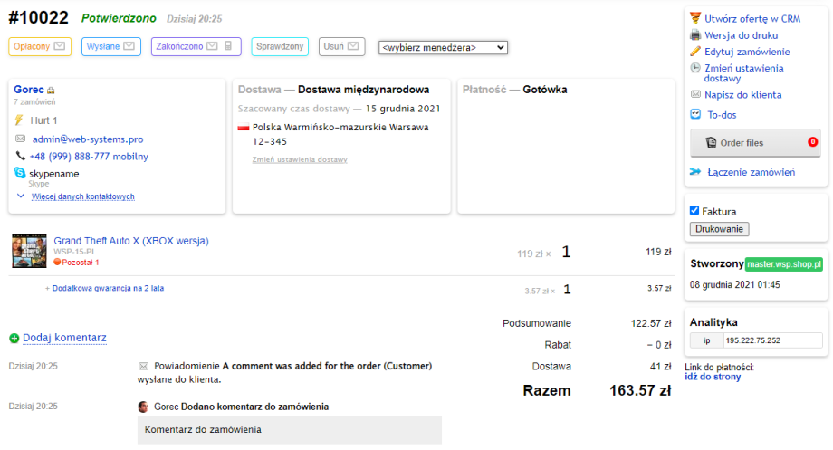 Wygodny widok zamówienia Wygodny widok zamówienia