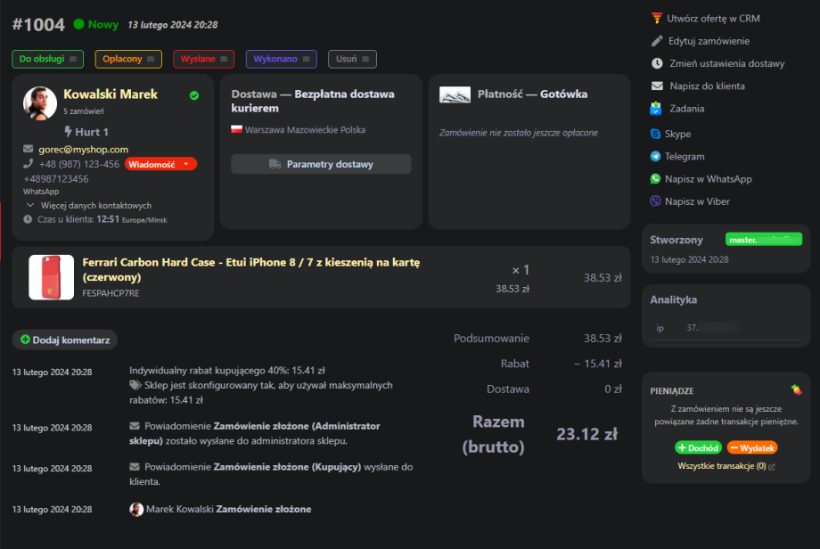 Wygodny widok zamówienia Wygodny widok zamówienia