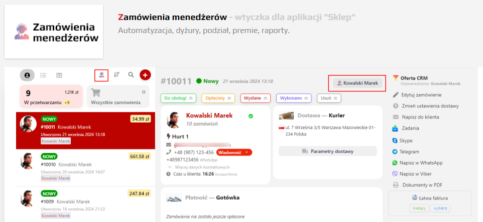 Zamówienia menedżerów (zrzut)