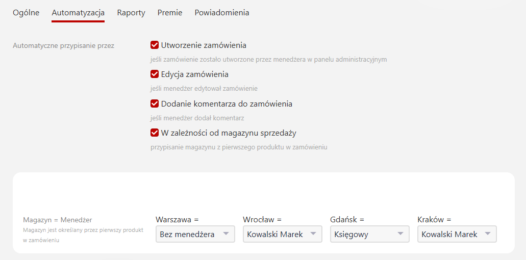 Automatyzacja przypisania menedżerów