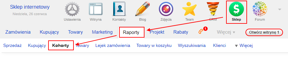 Kohorty w aplikacji Sklep