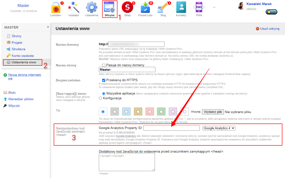 Dodawanie Google Analytics ID