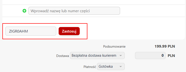 Pole do wprowadzenia kuponu