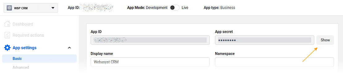 Sekcja App settings → Basics