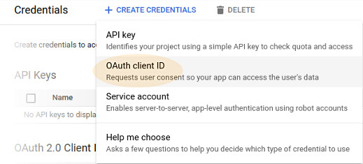 Credentials → OAuth client ID