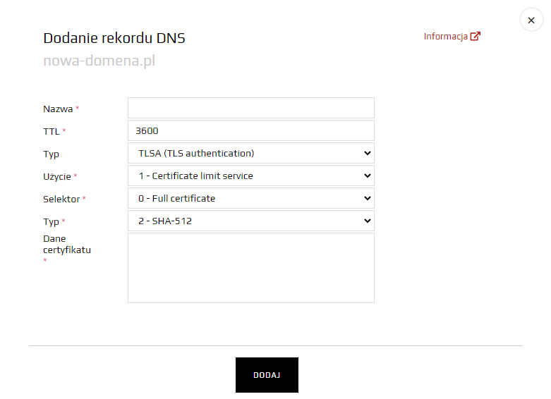 Konfigurowanie Rekordu TLS