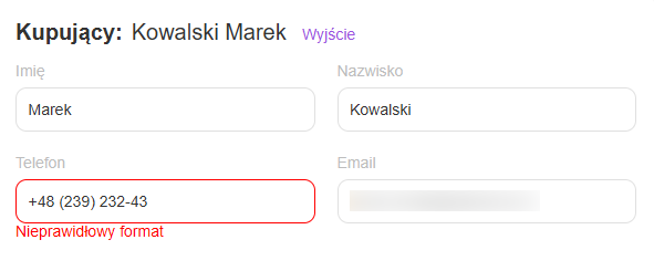 Nieprawidłowy format numeru