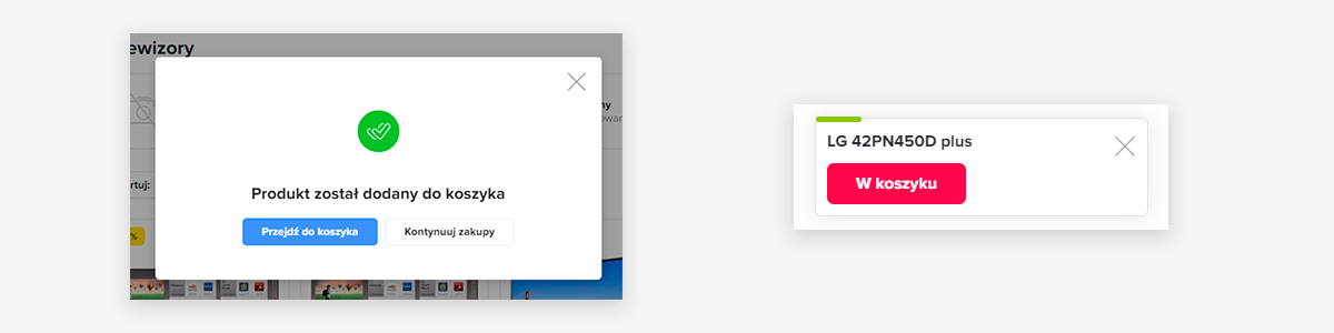 Warianty powiadamiania o dodaniu produktu do koszyka (SuperMarket)