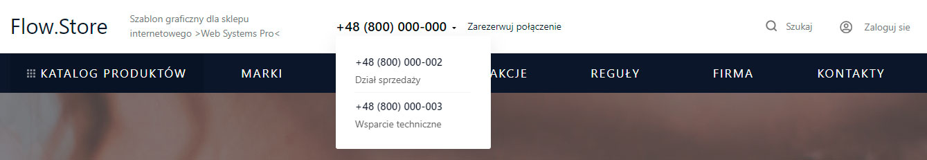 Szczegółowe menu dla telefonu (Flow)