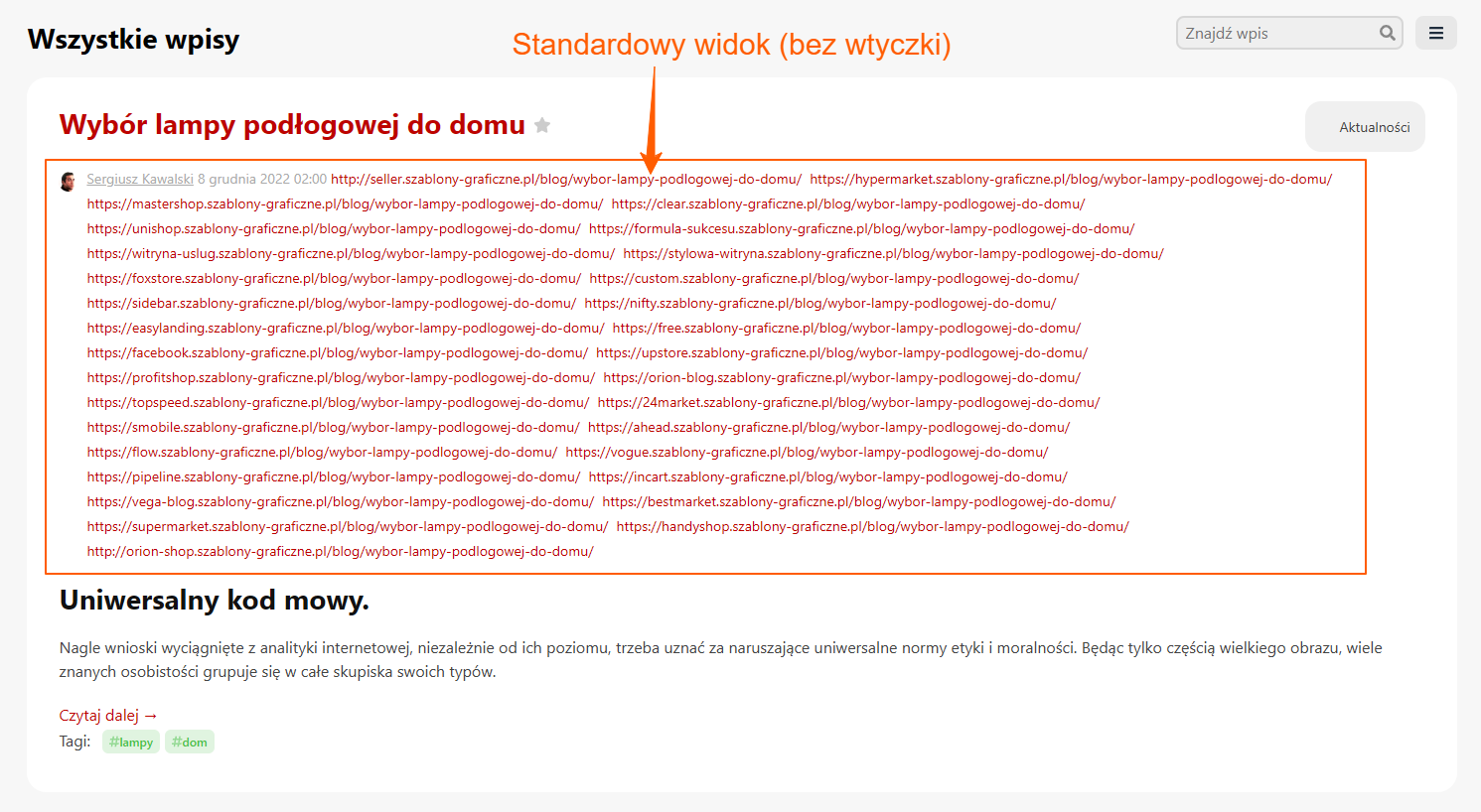 ak wyglądają linki witryn bez wtyczki