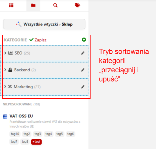 Sortowanie kategorii wtyczek