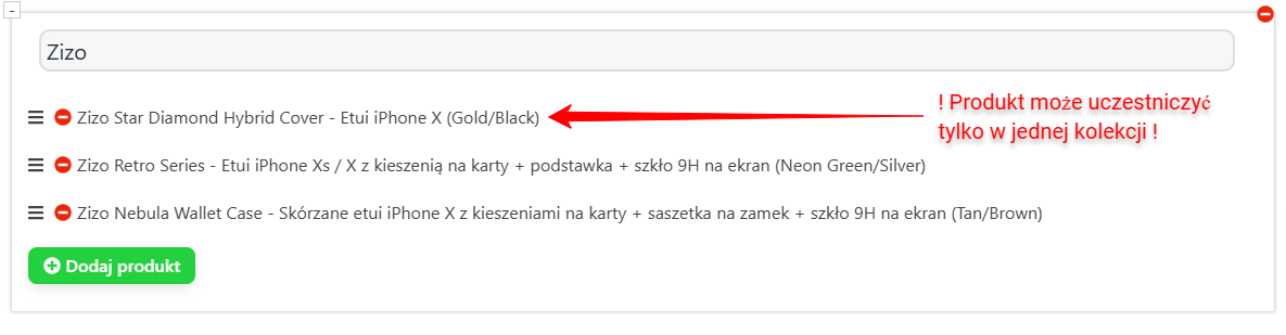 Produkt w jednej kolekcji