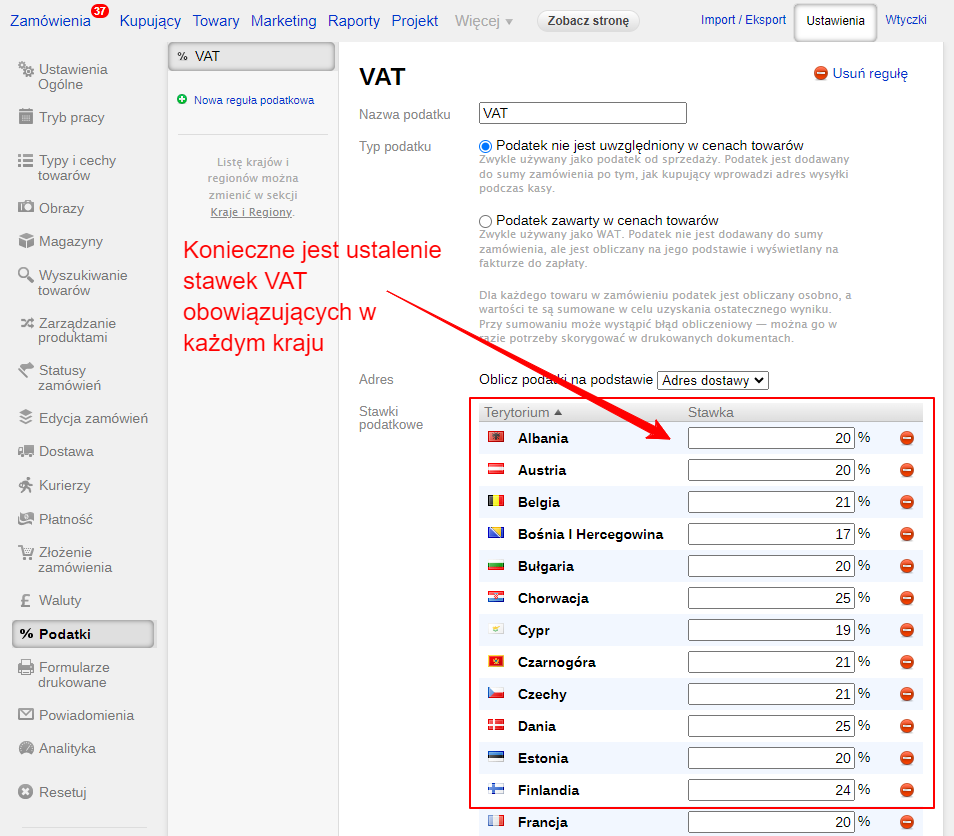 Ustawienia wtyczki VAT OSS EU