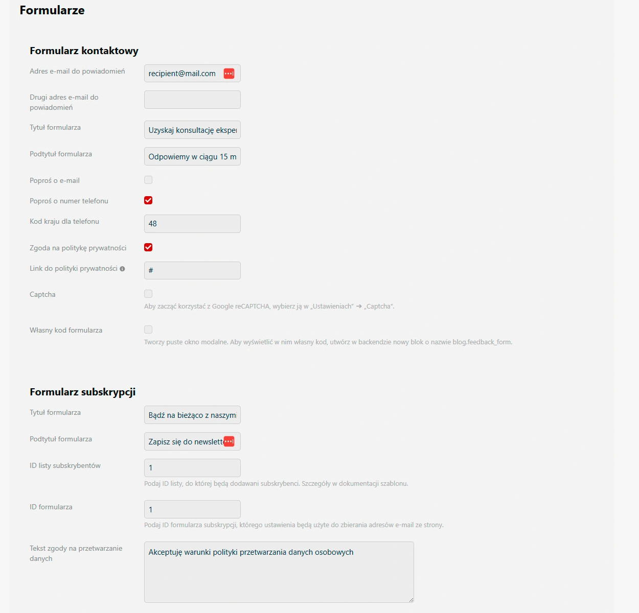 Zrzut ekranu ustawień 3 'Vega Blog 2.0'