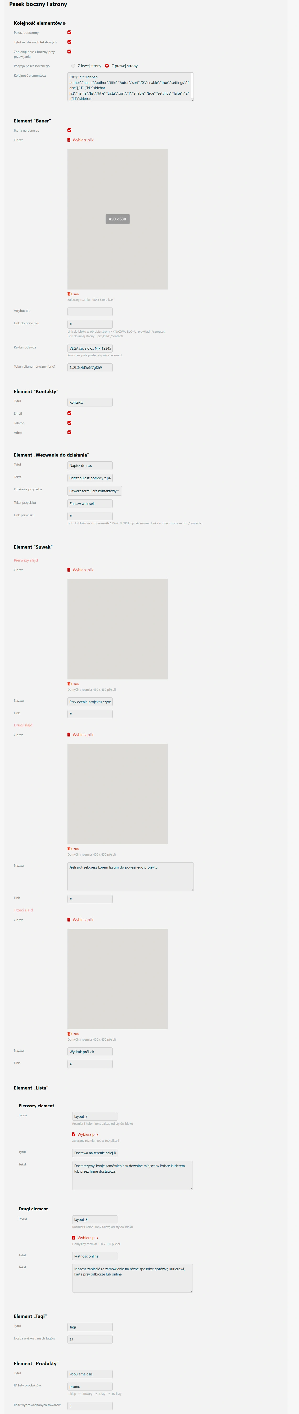 Zrzut ekranu ustawień 6 'Vega Blog 2.0'