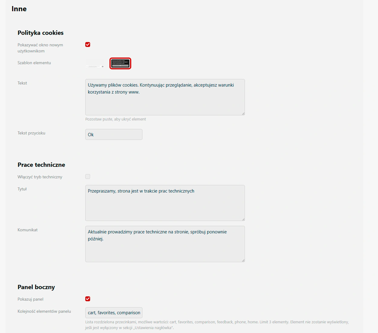 Zrzut ekranu ustawień 8 'Vega Blog 2.0'