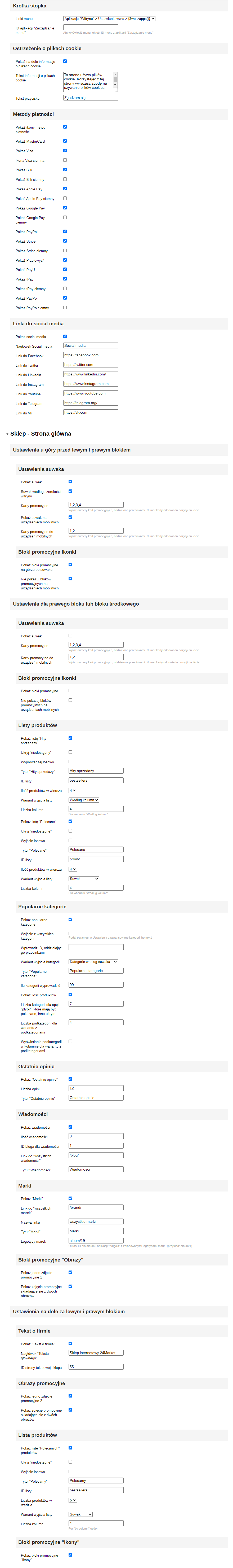 Zrzut 3 ustawień motywu '24Market'