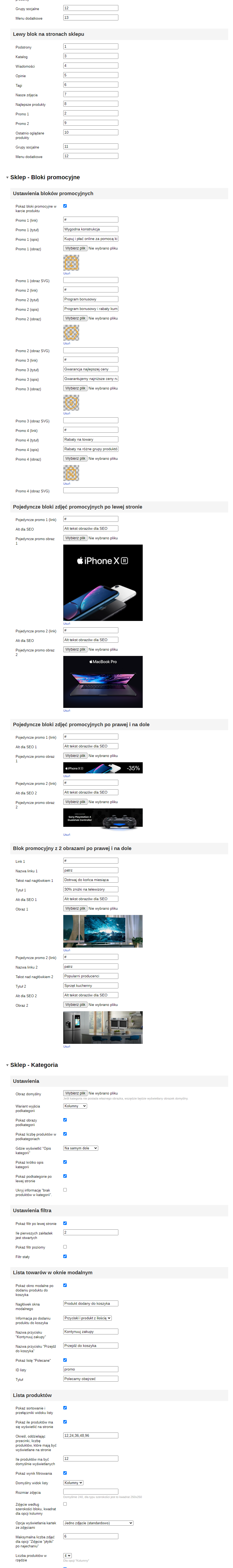 Zrzut 5 ustawień motywu '24Market'