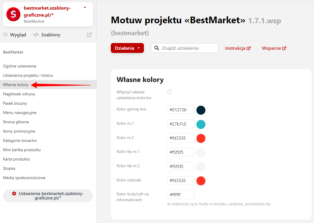 Ustawienia własnego koloru