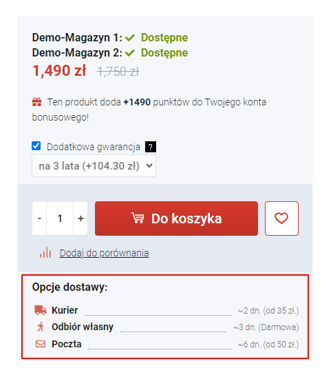 Widok bloku dostawy