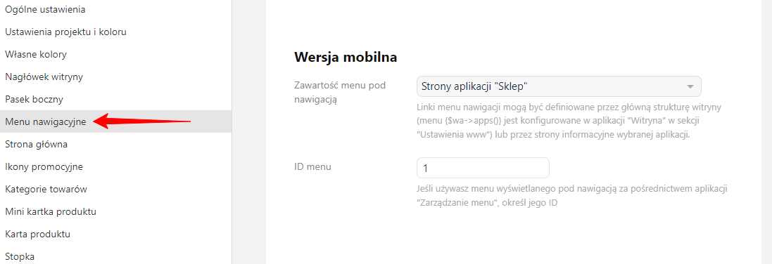 Konfiguracja menu dla wersji mobilnej